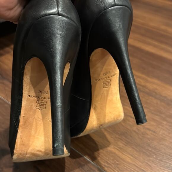 Ann Taylor Black Leather Heels with front Ruffle detail. - Picture 7 of 10